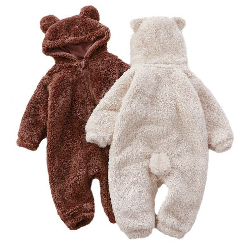 Baby jumpsuit winter newborn warm crawling suit baby plush outerwear overalls children's pajamas bear romper