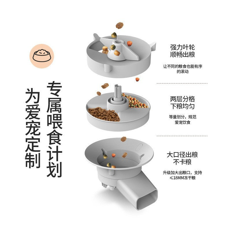 Smart automatic pet feeder with timed and quantitative feeding function, remote control, double bowl for cat and dog food, wholesale