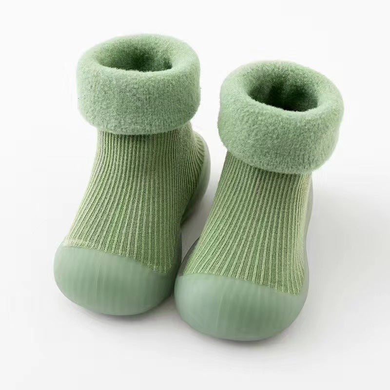 Baby learning shoes autumn and winter plus velvet thick soft bottom non-slip boys and girls baby shoes pure cotton floor socks keep warm
