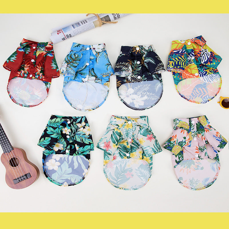 Amazon hot sale small and medium-sized dog beach shirt Hawaii pet dog cat golden retriever clothes supplies spring and summer