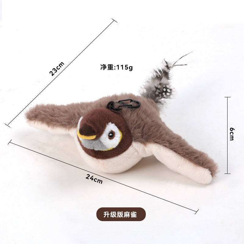 Cross-border pet swing sparrow USB charging simulation animal call vibration induction cat smart toy