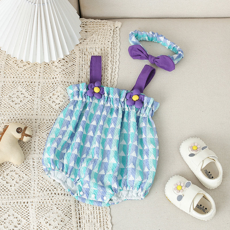 New summer Korean style baby girl three-dimensional flower striped sling lantern fart clothes trendy