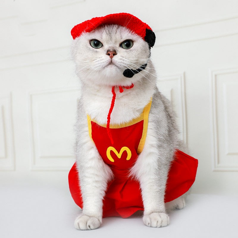 Funny Pet Cat Clothes McDonald's Cute Hat Bib Skirt Waiter British Shorthair American Shorthair Cat Transformation Costume
