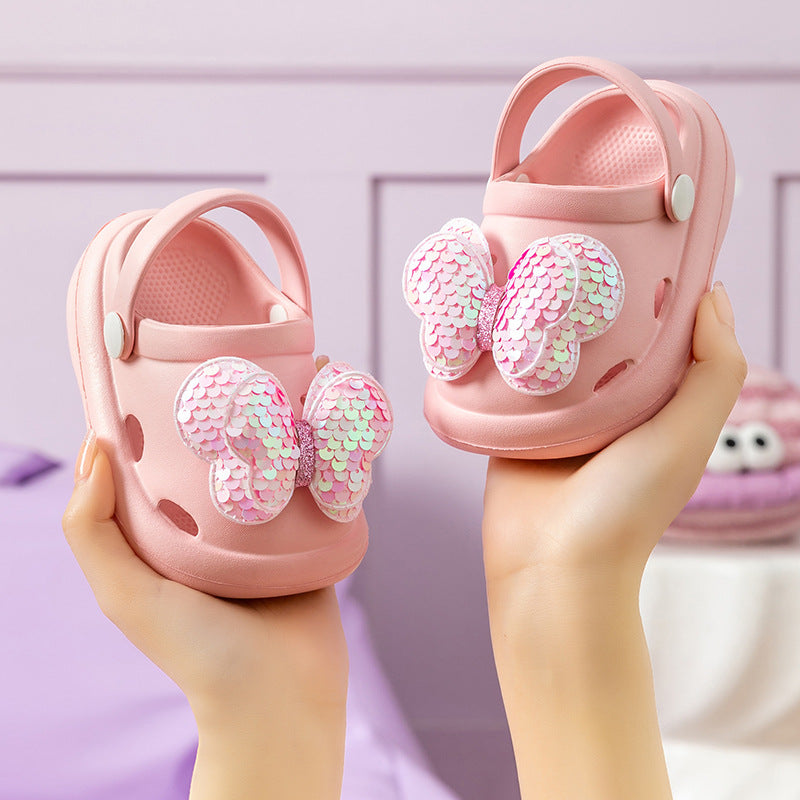 Children's slippers for girls princess style going out non-slip soft-soled hole shoes fashionable bowknot girl baby closed-toe shoes
