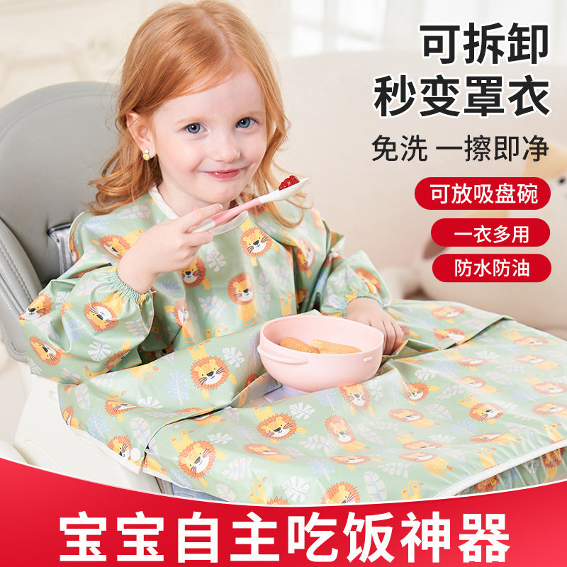 Baby eating one-piece dining chair cover children's independent eating full-cover rice pocket bib clothes baby food waterproof