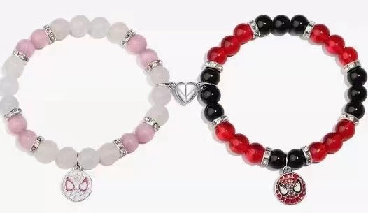 Cross-border hot selling Halloween spider love magnetic attraction bracelet beaded elastic adjustable couple holiday bracelet