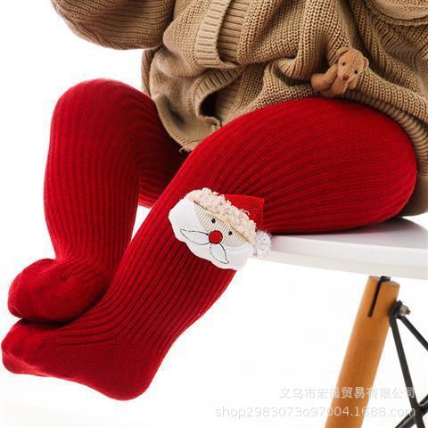 Children's Spring and Autumn Festive Red Pantyhose Female Baby 100 Days Old Low Pants Baby Cartoon Christmas New Year Stockings