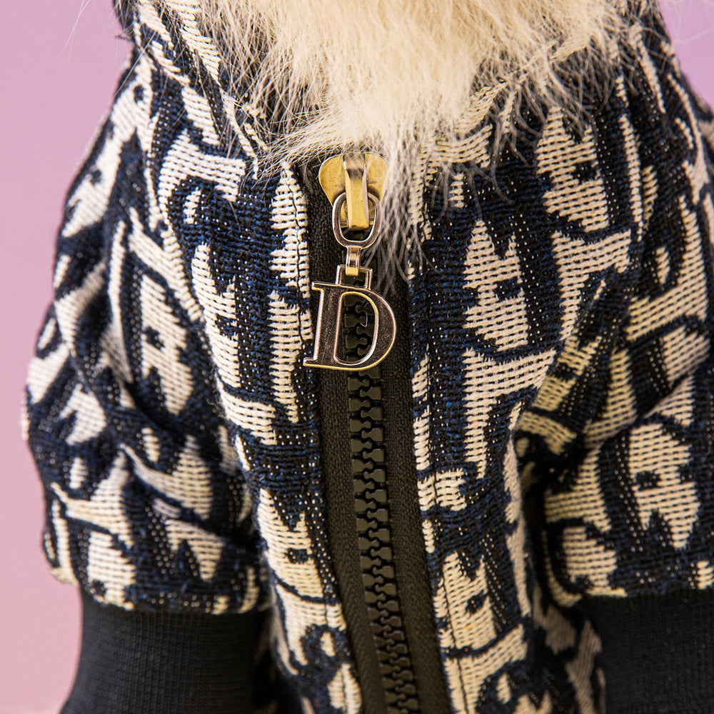 New dog clothes, trendy brand Pomeranian French Dou pet clothes, fashionable luxury cat and dog coat with D zipper