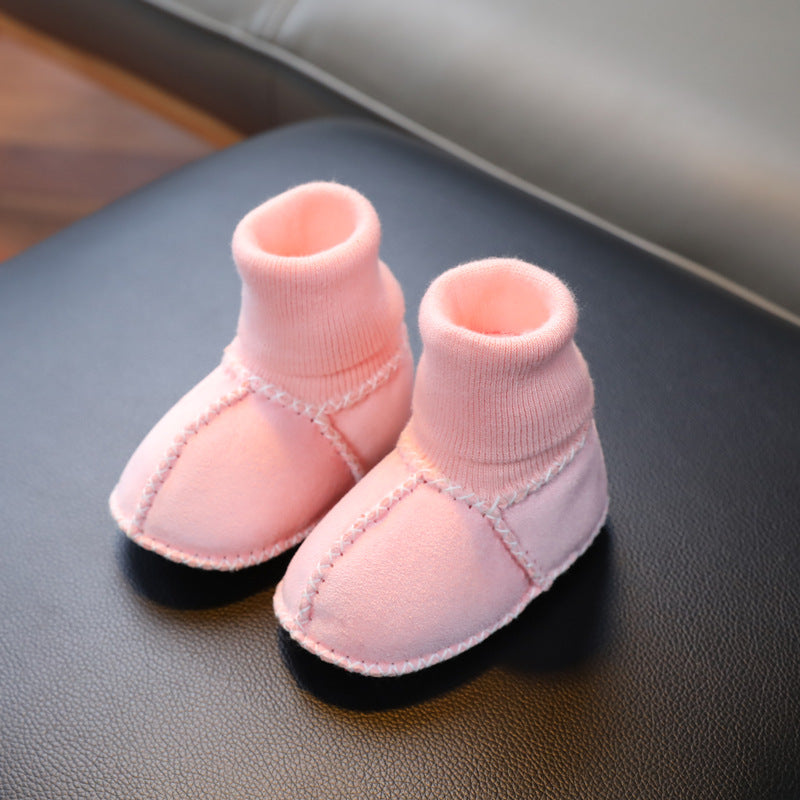 Sheepskin and fur integrated baby shoes and socks keep warm and velvet autumn and winter baby cotton shoes soft soles will not fall off toddler shoes newborn