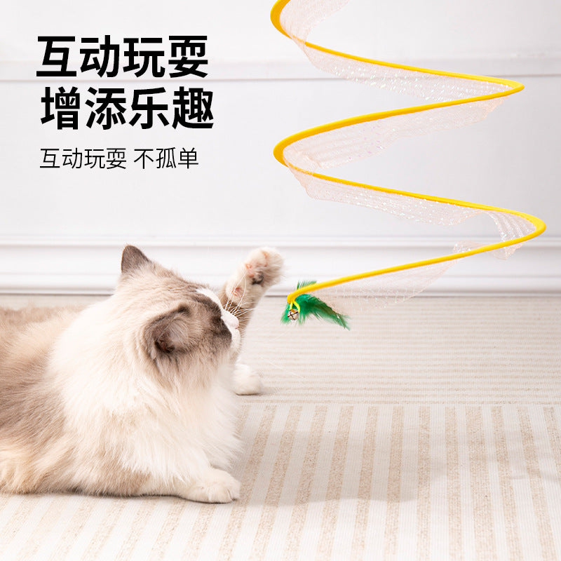 Cat Tunnel Pet Toy Feather Mouse Bell Cat Self-entertainment Fun Elastic Net Foldable Cat Tunnel