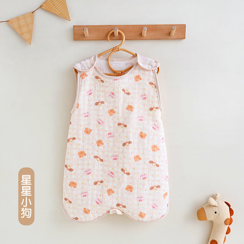 Baby gauze vest sleeping bag summer thin children's newborn baby anti-kick quilt front 4 back 2 layer sleeveless sleeping bag