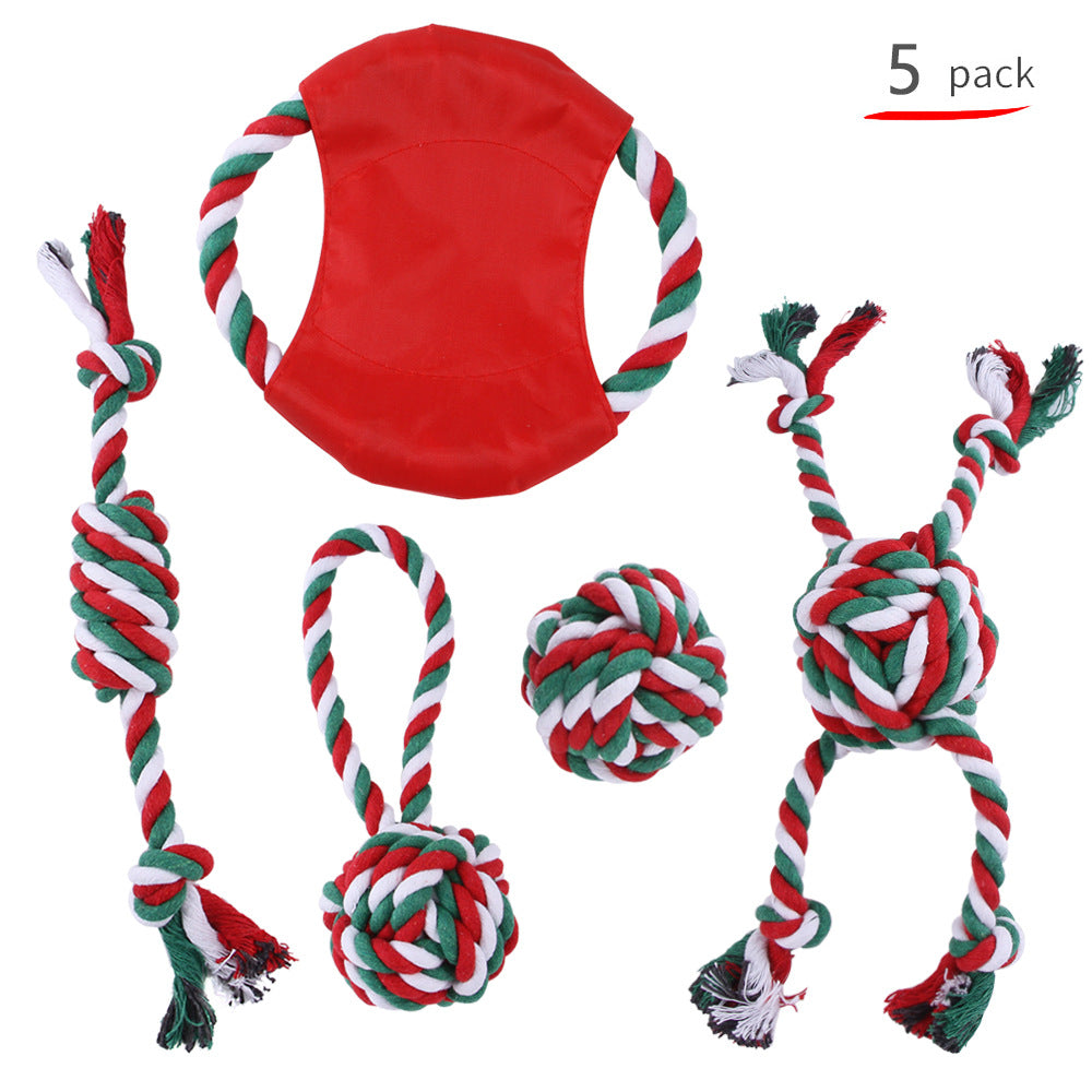 Manufacturers pet Christmas cotton rope toy set teething supplies colored cotton rope Christmas knot chew-resistant toys