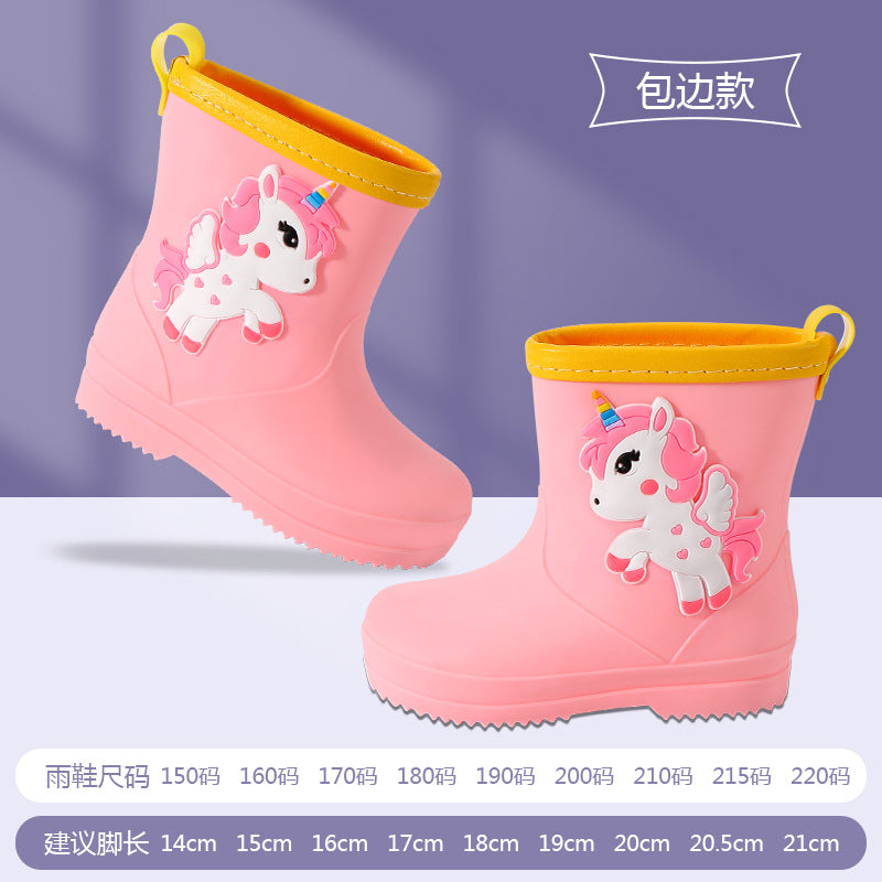 Children's rain boots kindergarten baby new style girls non-slip waterproof rain boots drawstring boy water shoes cartoon high