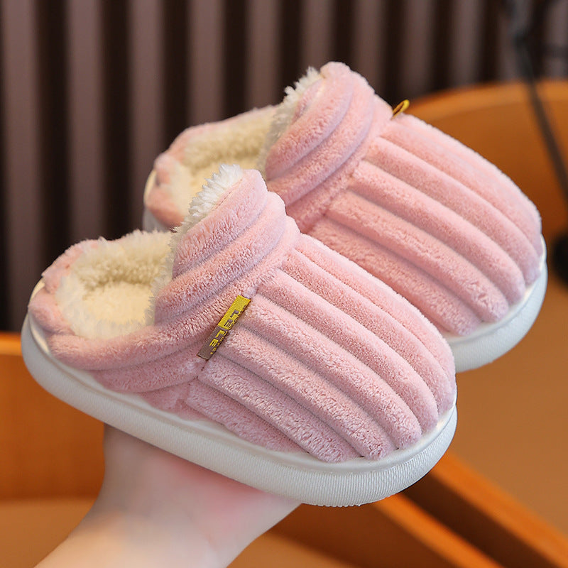 Children's cotton slippers winter boys and girls baby fur slippers indoor warm plush non-slip parent-child slippers