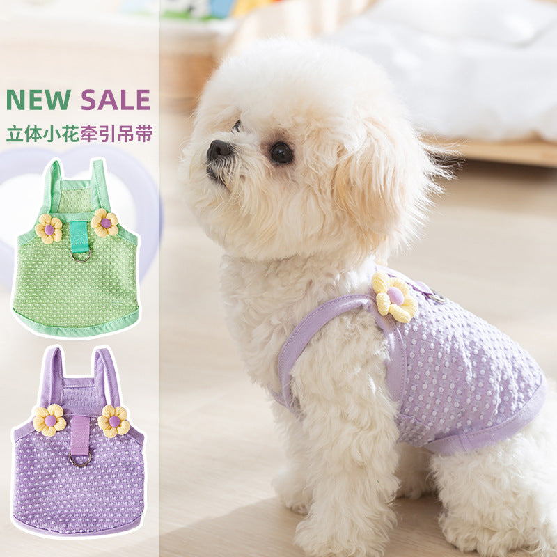 Three-dimensional small flower traction sling spring and summer thin dog clothes Teddy Yorkshire terrier small puppy pet clothes