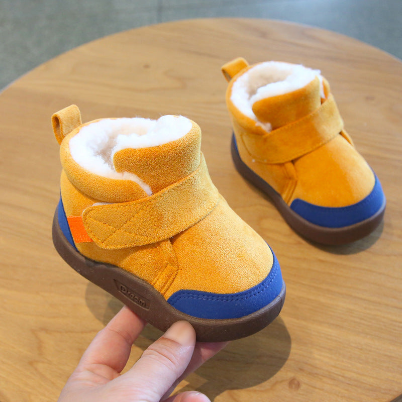 Winter toddler shoes for 1-2-3-4 years old, plus velvet soft sole baby cotton shoes for boys and girls, non-slip short boots for children's snow boots