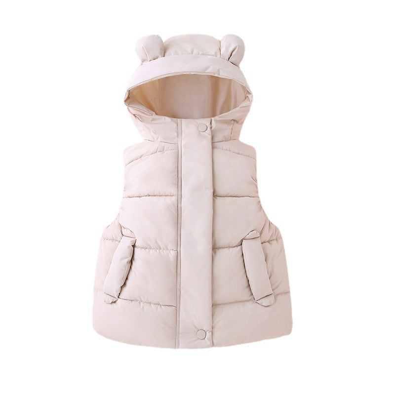 Children's hooded vest for boys and girls autumn and winter outerwear down cotton kindergarten clothes baby cute ear waistcoat