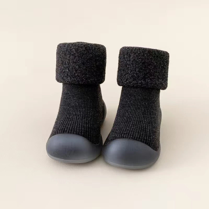 Baby learning shoes autumn and winter plus velvet thick soft bottom non-slip boys and girls baby shoes pure cotton floor socks keep warm