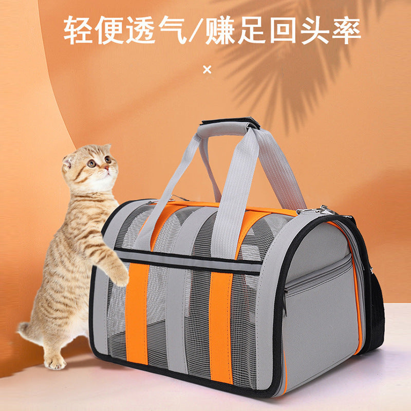 Cat bag portable large space pet handbag mesh breathable foldable cat and dog outing pet bag