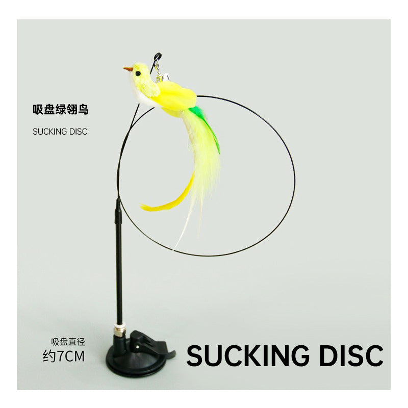 Cat Self-Hi Toy Bell Long Pole Cat Amusement Stick Strong Suction Cup Feather Replacement Head Cat Toy Pet Supplies