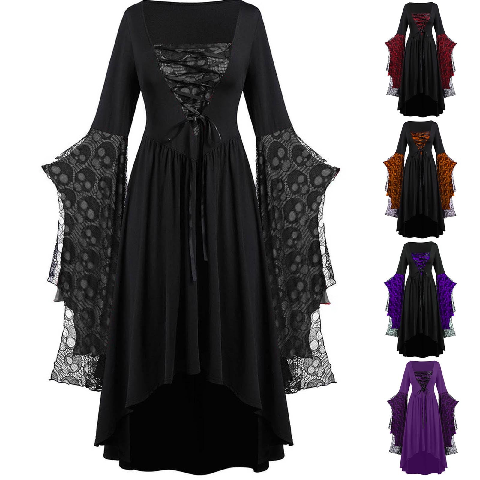 2023 Cross-border Foreign Trade Amazon Halloween European and American Costumes Skull Lace Strap Dress Hot Style Added Colors