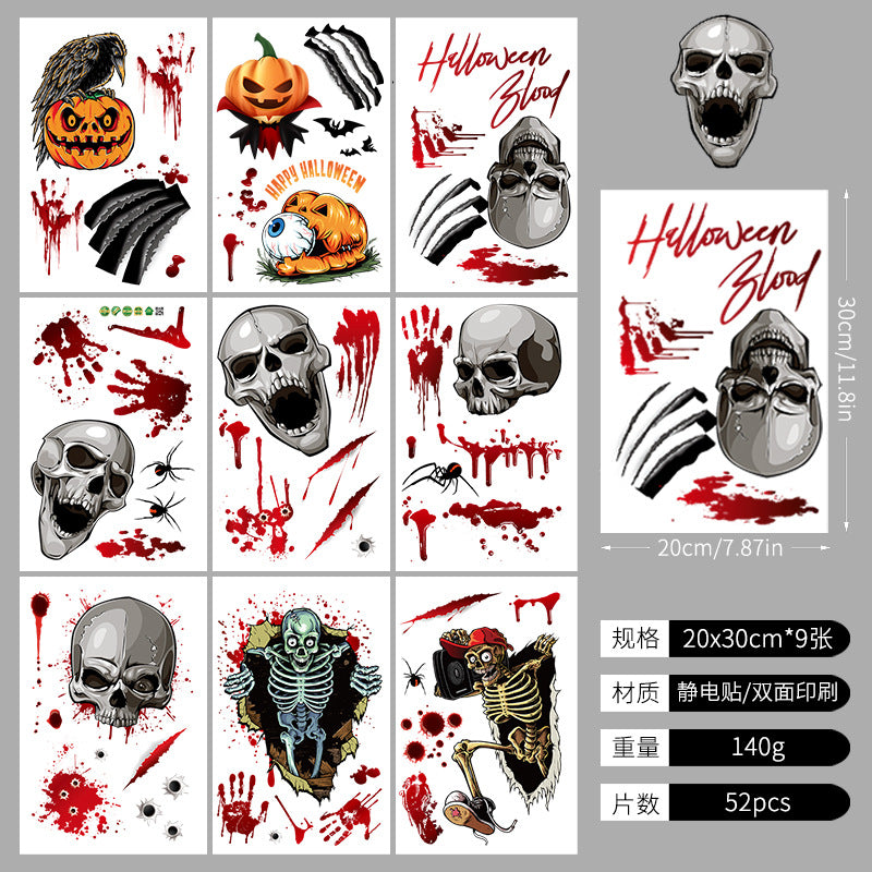 Halloween Window Decoration Paper Haunted House Pumpkin Ghost Bat Static Glass Window Sticker Halloween Party Window Sticker