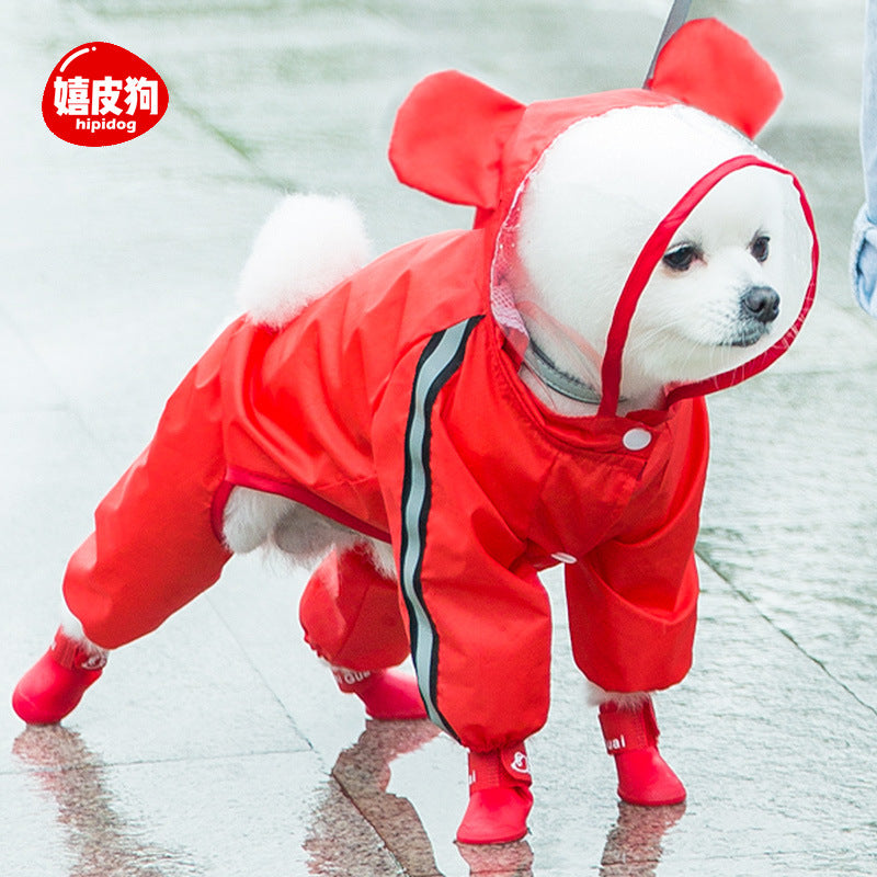 Puppy dog raincoat four-legged waterproof all-inclusive Teddy raincoat pet rain clothes for small and medium-sized dogs Bichon Pomeranian