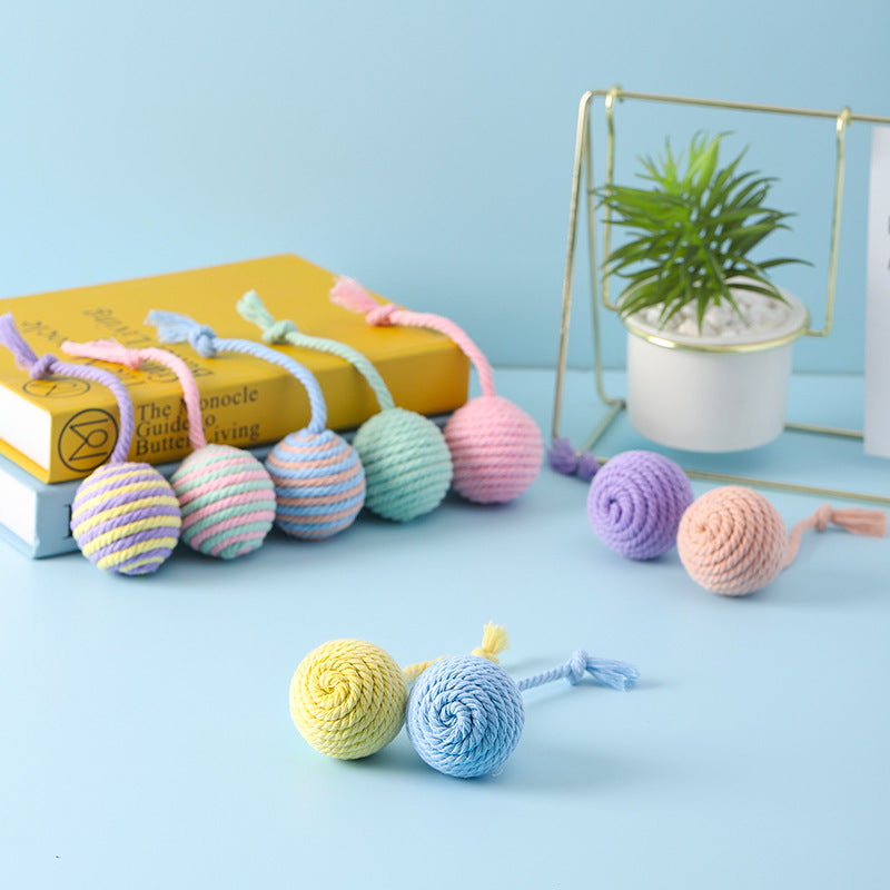 Pet Handmade Chewing Toy Hand-Pull Long Tail Cotton Ball 5cm Dog Leash Small Dog Chewing Toy Factory Wholesale