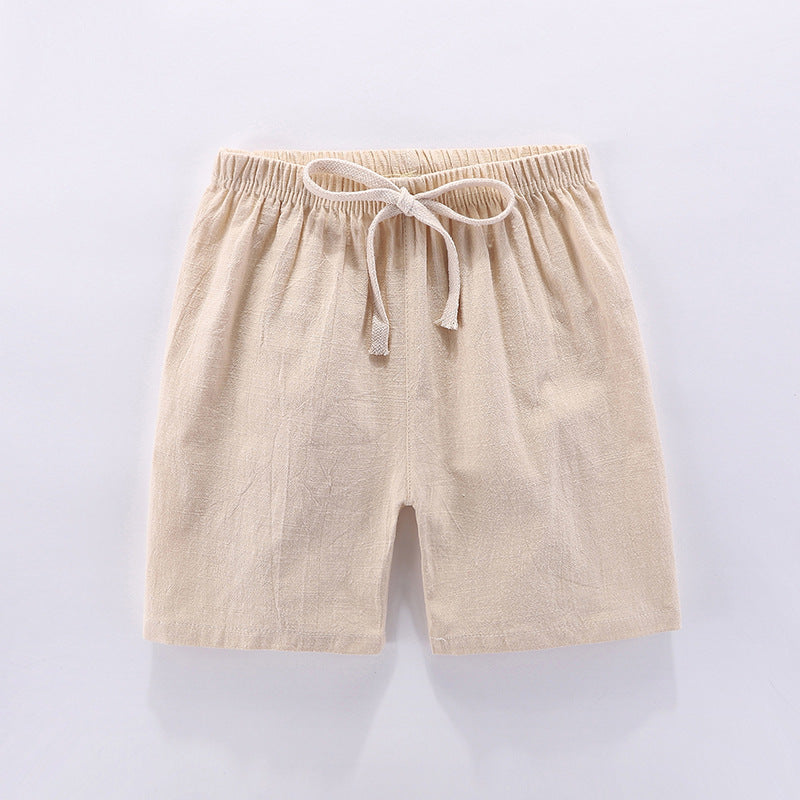Children's shorts thin pure cotton and linen baby boys and girls outerwear pants shorts hot beach Da Maoren