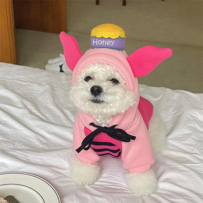 Autumn and winter dog clothes thin fleece warm hooded sweatshirt funny cat two-legged pet clothes Teddy transformation outfit