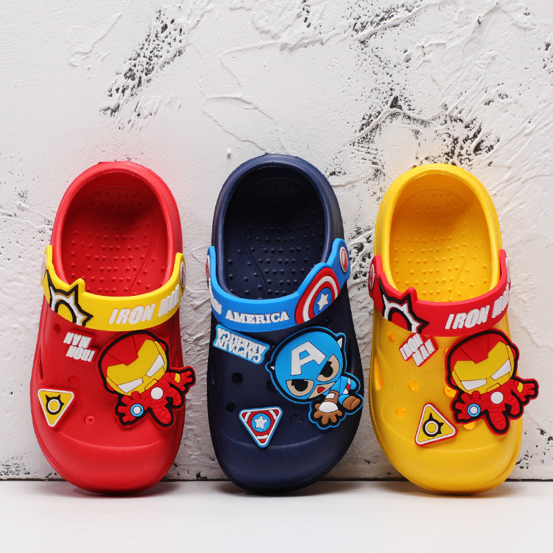 Disney Baotou Anti-collision Iron Man Children's Slippers Summer Indoor Anti-Slip Cartoon Children's Baby Beach Crocs