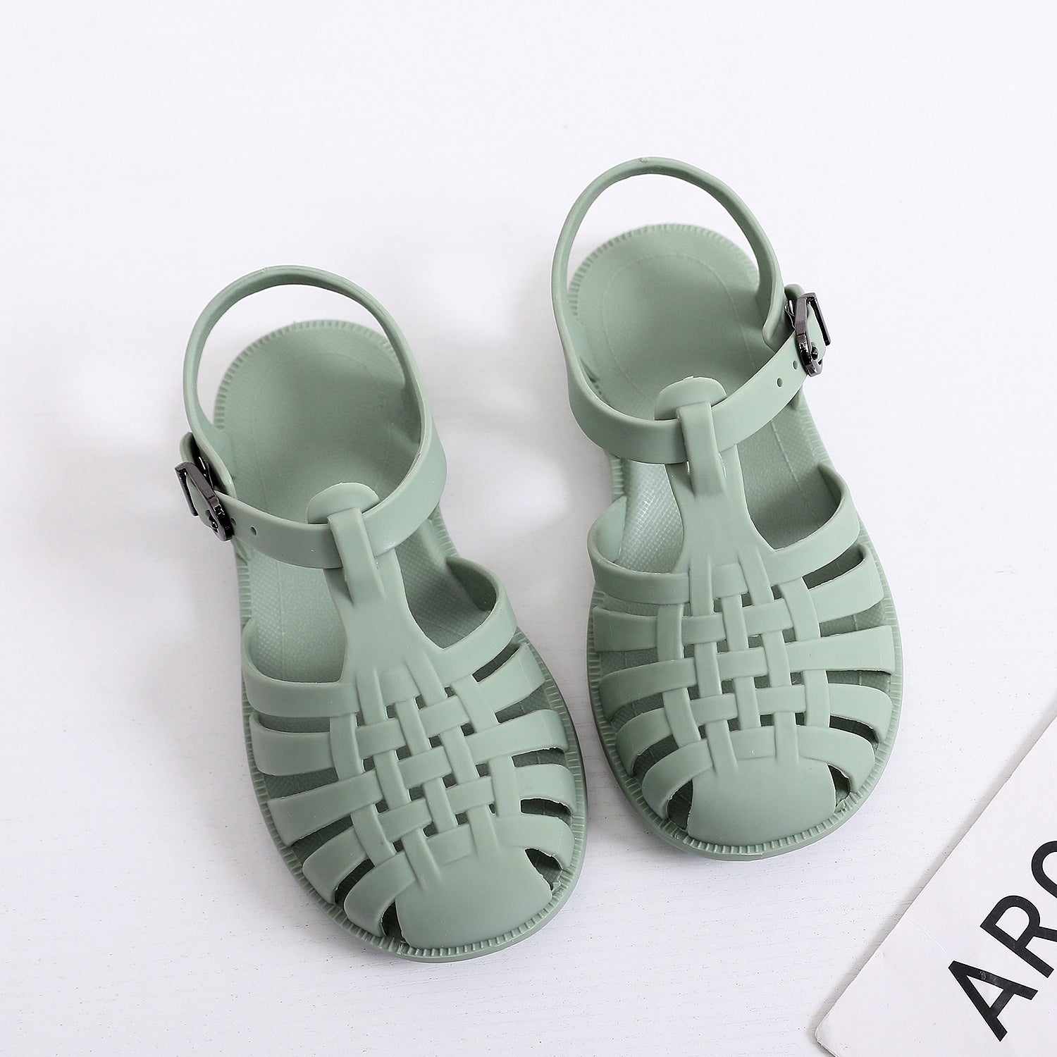 Summer children's jelly shoes baby toddler shoes for middle and large boys and girls with closed toe Roman shoes with soft bottom and flat bottom hole shoes
