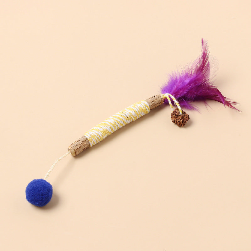 New product molar wood Tianjiao feather cat teaser stick insect gall fruit with bell cat toy self-entertainment pet supplies