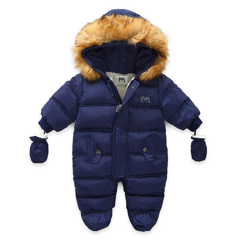 Autumn and winter children's thickened romper for European and American export hot style winter plus velvet baby children's jumpsuit jacket with gloves