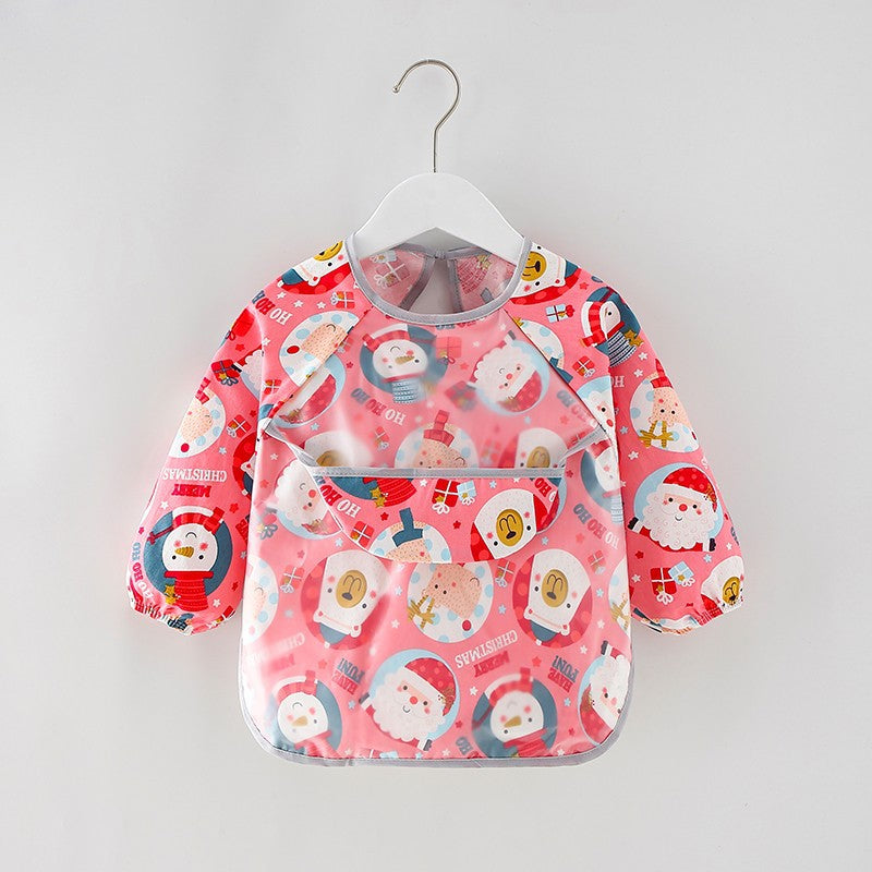 Children's blouse waterproof long-sleeved reverse dressing baby eating clothes apron cotton children's bib protective clothing with rice pocket