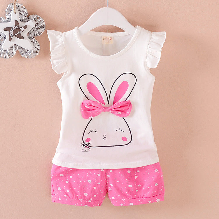 Korean children's clothing summer clothes girls summer cartoon flower vest suit 0-4 years old baby girl shorts two-piece suit trendy