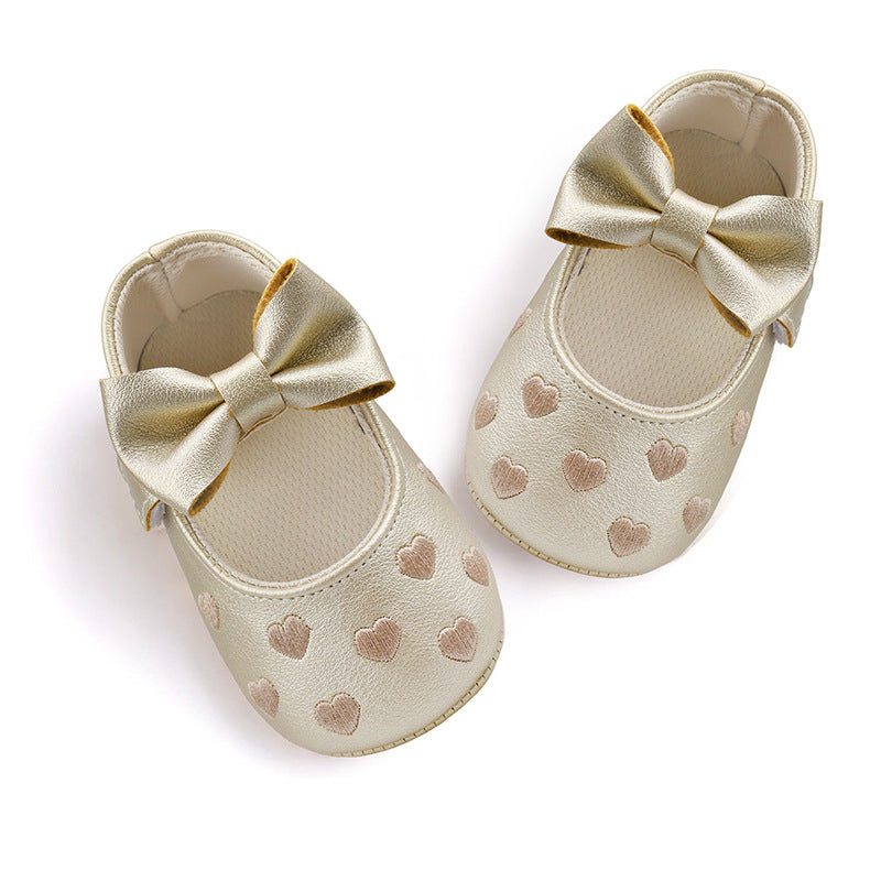 Spring and Autumn Style Embroidered Heart Bow Baby Shoes Pre-Step Shoes 0-1 Years Old Hand-Cuddle Shoes for Boys and Girls Soft Sole