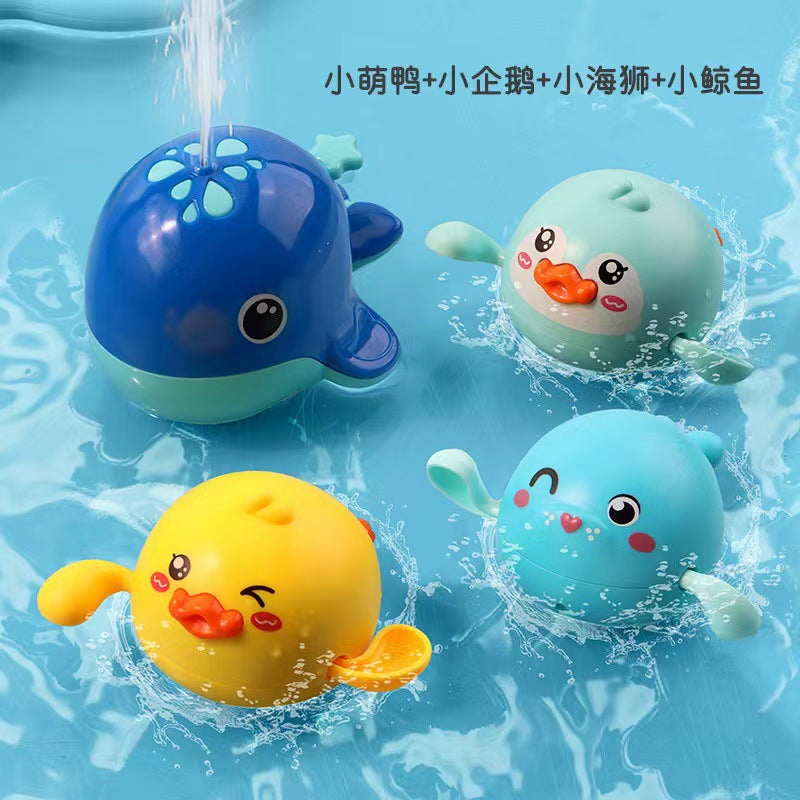 Douyin hot selling children's bathroom water swimming little penguin crab chain cool swim baby bath water toys