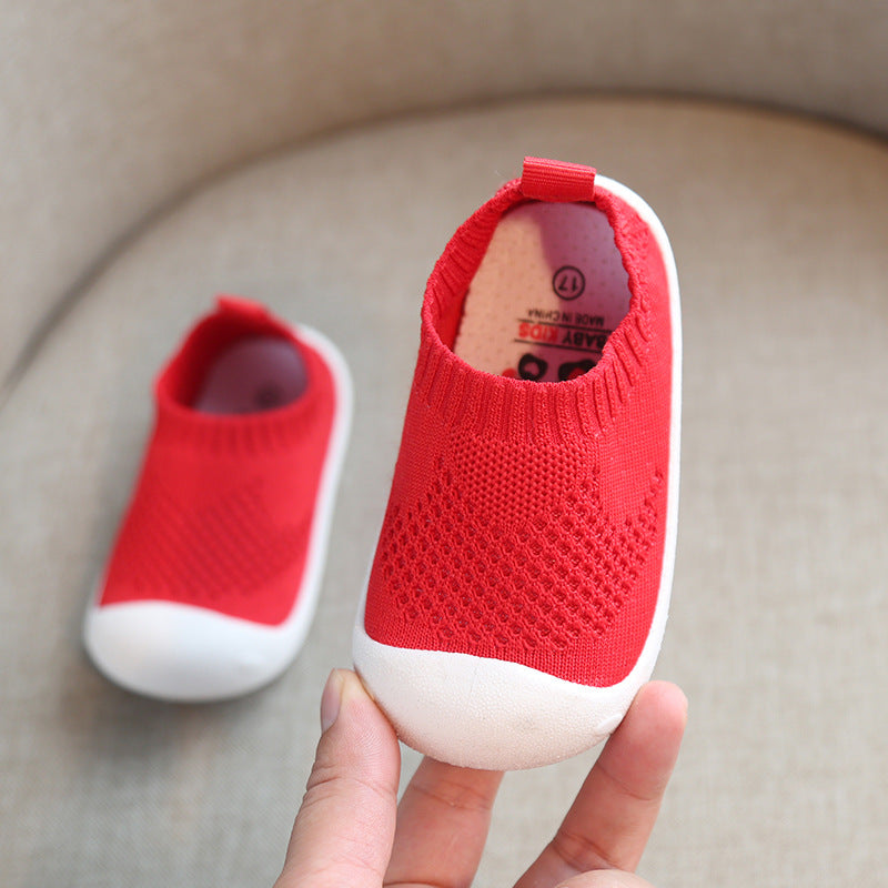 Baby toddler shoes soft bottom breathable flying woven spring and autumn baby shoes 2021 new one-year-old 1-3 non-slip knitted