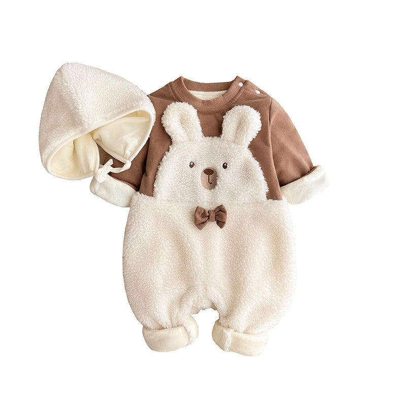 Newborn baby clothes, autumn and winter clothes for going out, cute baby boy jumpsuits, plus velvet, warm going out clothes, winter clothes