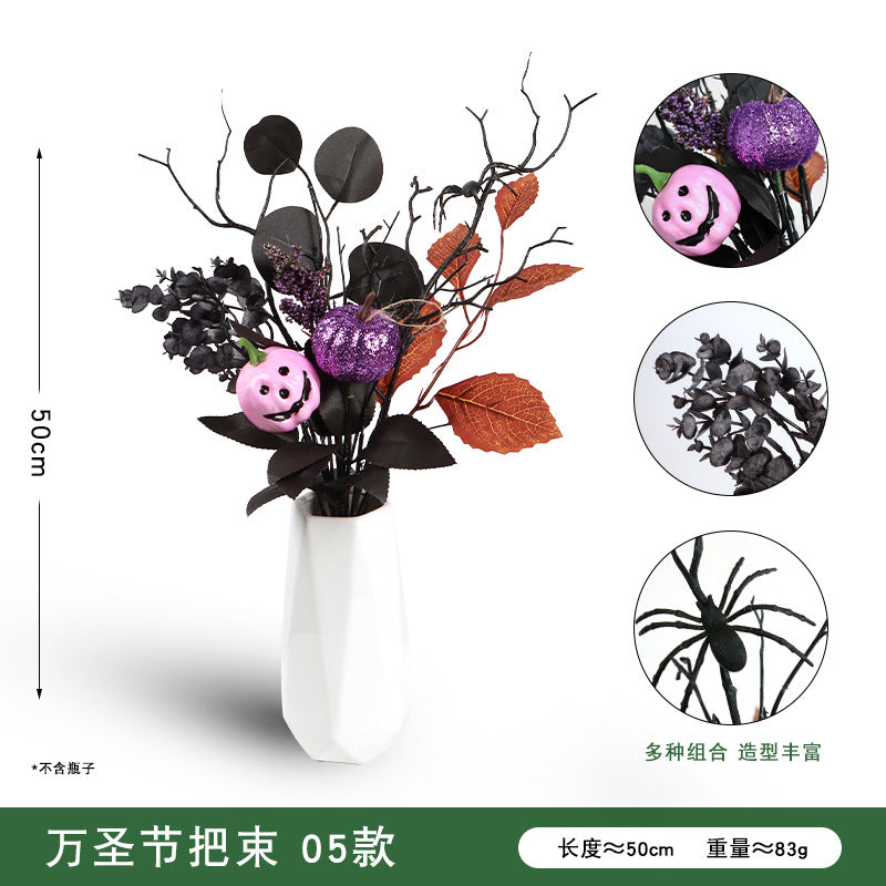 Halloween black maple leaf cuttings Ghost Festival horror home decoration simulation flower cuttings dead branches skull cuttings