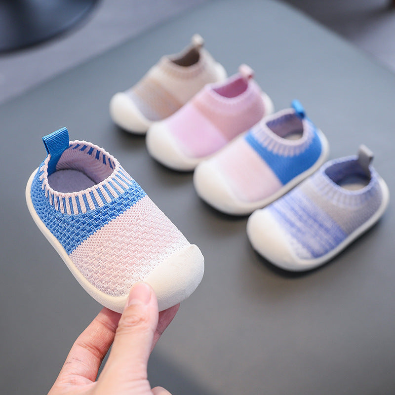 Baby toddler shoes soft bottom breathable flying woven spring and autumn baby shoes 2021 new one-year-old 1-3 non-slip knitted