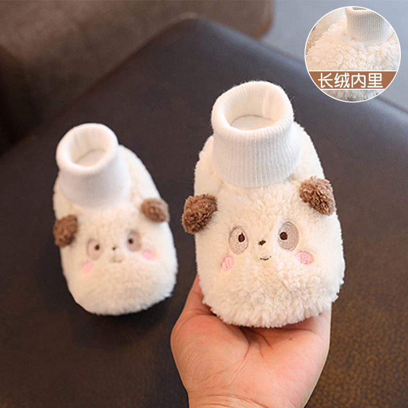 Autumn and winter infant shoes plus velvet 0-1 year old baby soft sole non-falling cotton shoes keep warm newborn full moon shoes and socks