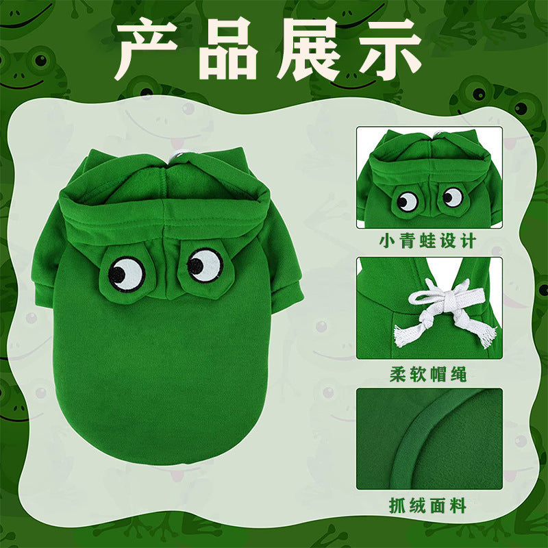 Cross-border puppy cat pet hooded cotton coat autumn and winter fleece warm frog sweater pet clothes dog clothing
