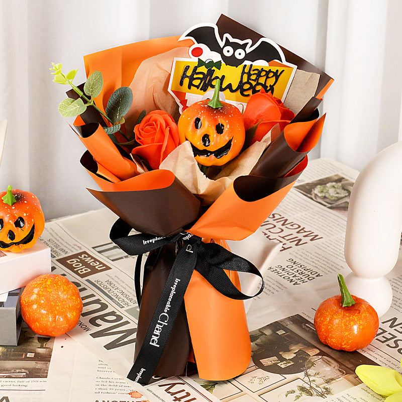 Halloween bouquet Amazon ghost face pumpkin bouquet finished shopping mall party kapok scene layout simulation flower