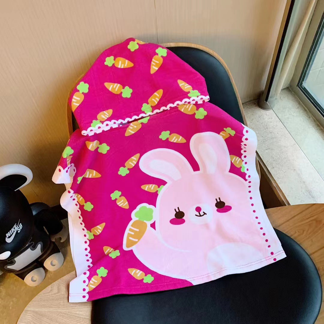 Cartoon Children's Bath Towel Cape Wearable Hooded Cape Baby Bath Absorbent Quick-Drying Beach Towel Bathrobe Towel