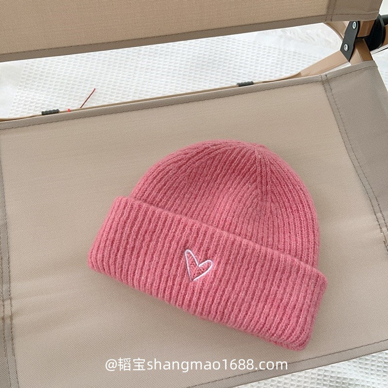 Autumn and winter new love embroidery solid color children's wool hat baby versatile knitted hat Korean version boys and girls suit trend