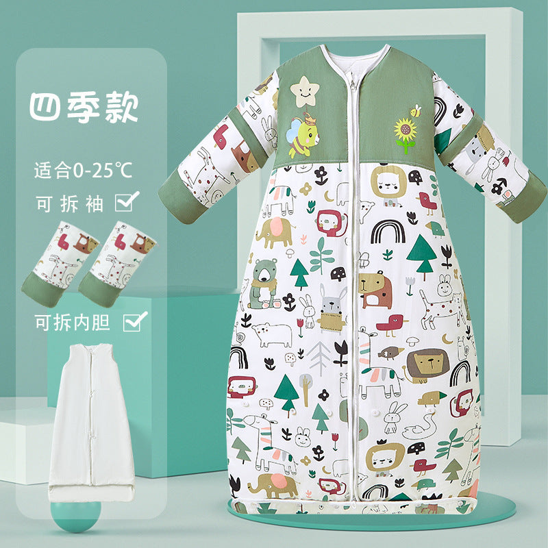 2025 new children's sleeping bag spring and autumn winter pure cotton thickened medium and large children's baby clothes style anti-kick sleeping bag