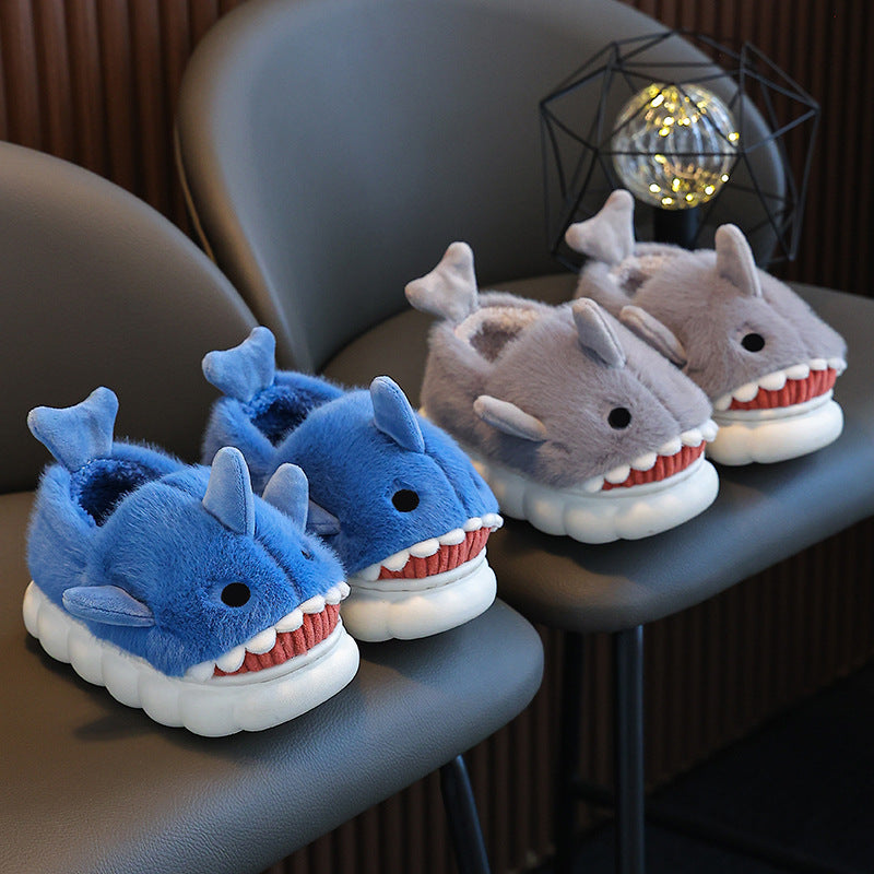Children's cotton slippers autumn and winter waterproof home indoor non-slip boys cute shark pattern baby child cotton slippers