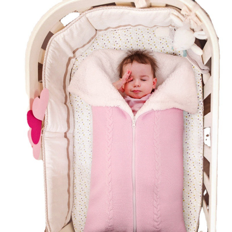 Children's stroller sleeping bag baby outdoor baby stroller sleeping bag anti-kick sleeping bag wool knitted plus velvet sleeping bag